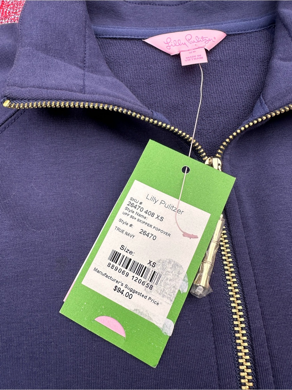 Lilly Pulitzer Skipper Popover True Navy Half-Zip Pullover with Gold Zipper NWT - Picture 3 of 4